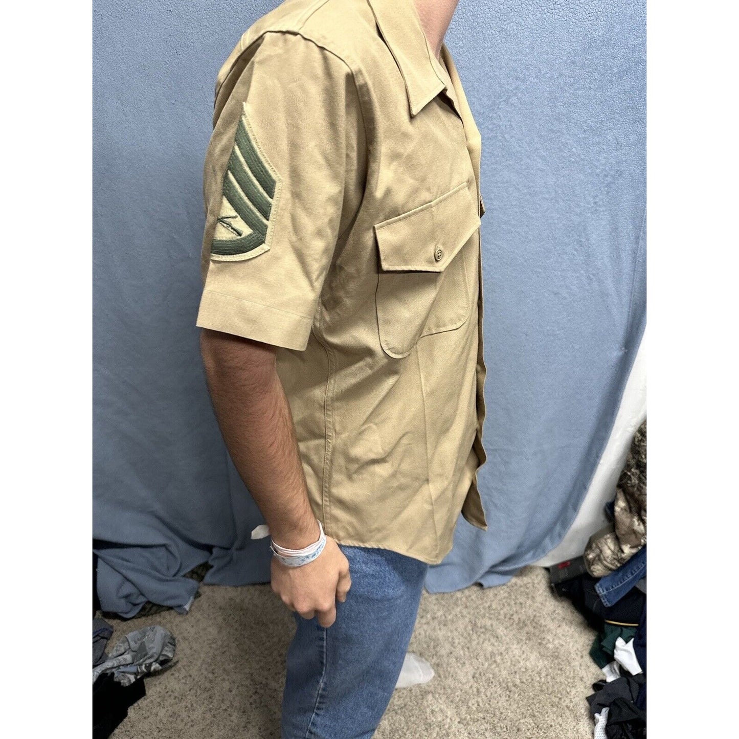 Usmc Marine Corps Khaki Creighton Button Up Uniform Shirt Medium 15-15.5