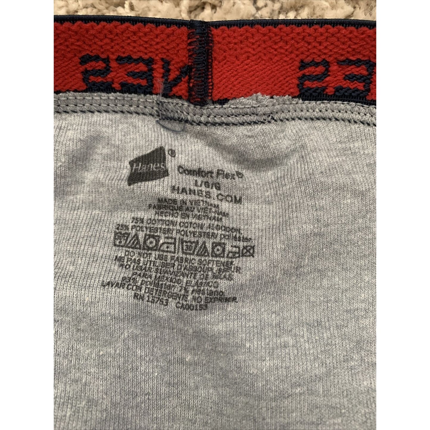 Men’s Hanes Gray Boxer Briefs Blue/red Band Large Comfort Flex