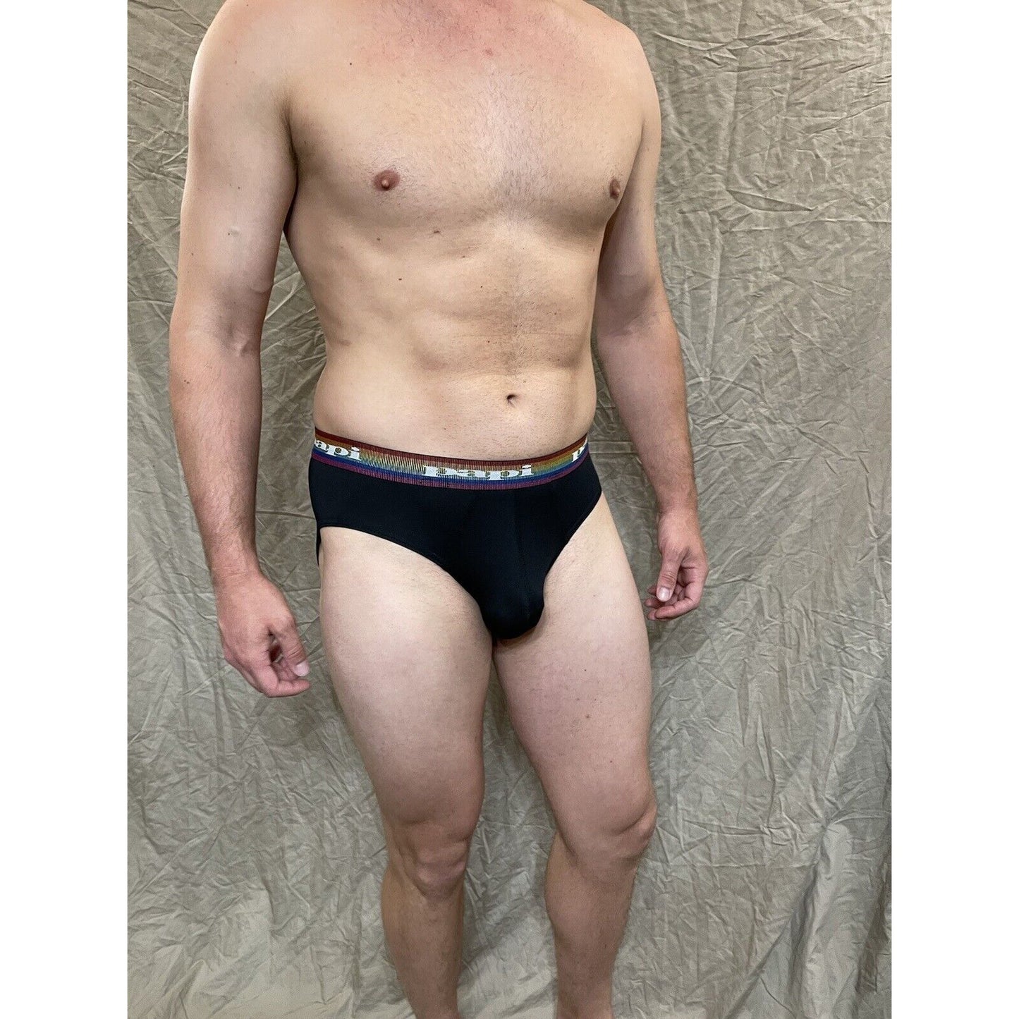 men's black rainbow pride papi brief 8% spandex medium