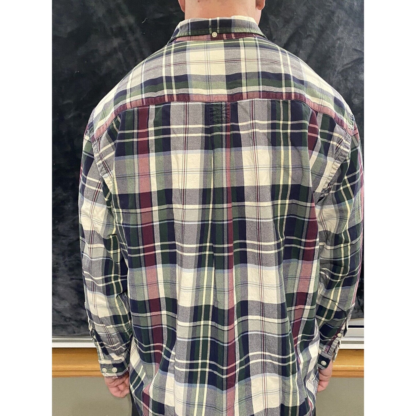 Eddie Bauer Men’s Large Green Yellow Red Blue Plaid Button-down Flannel