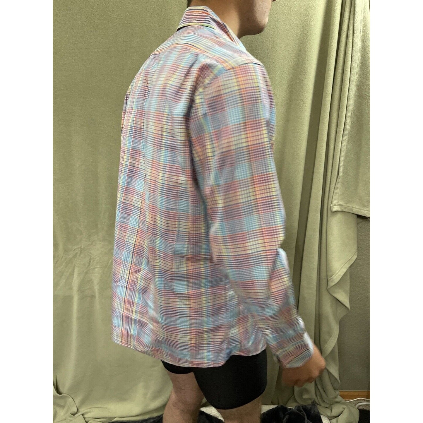 Cremieux Mens Button Down Casual Long Sleeve Shirt Rainbow Plaid Medium Cotton