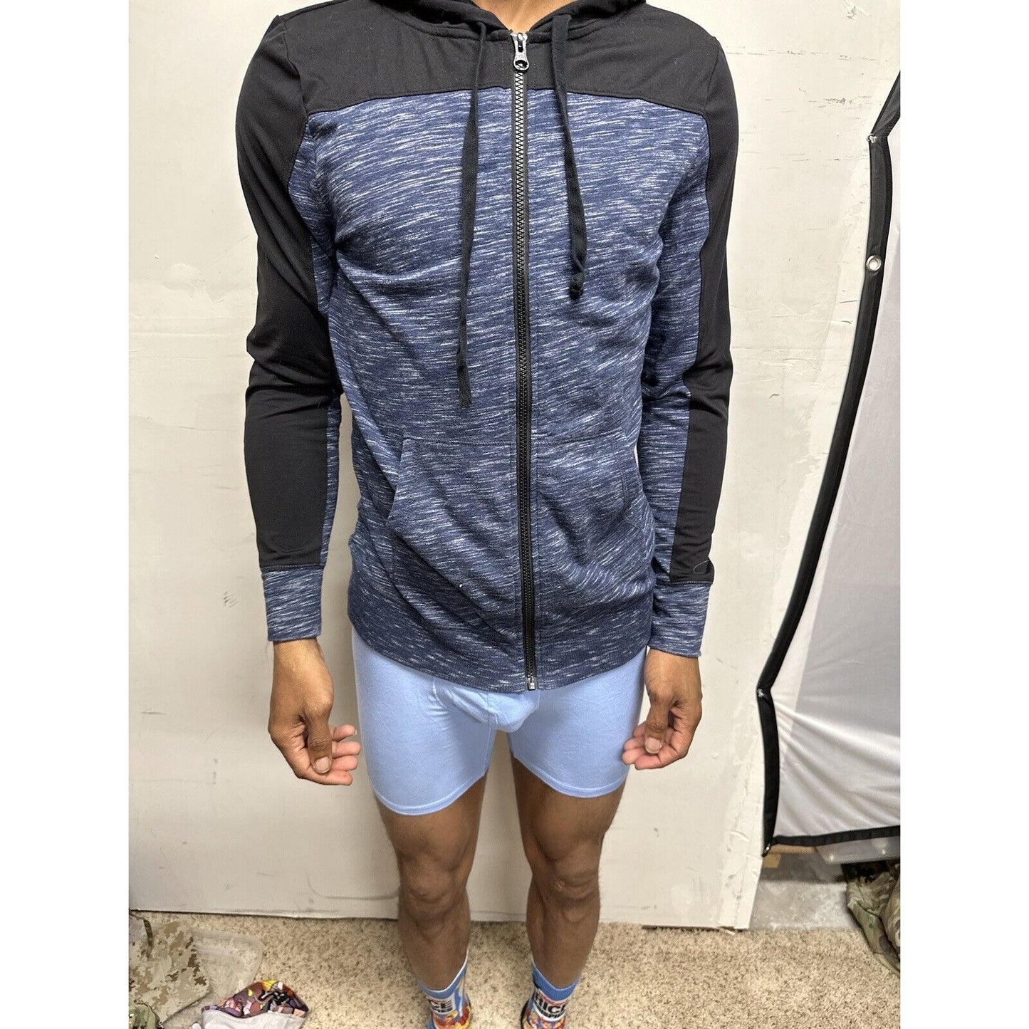 Men’s Blue And Black Boyfriend Hoodie Large Full Zip