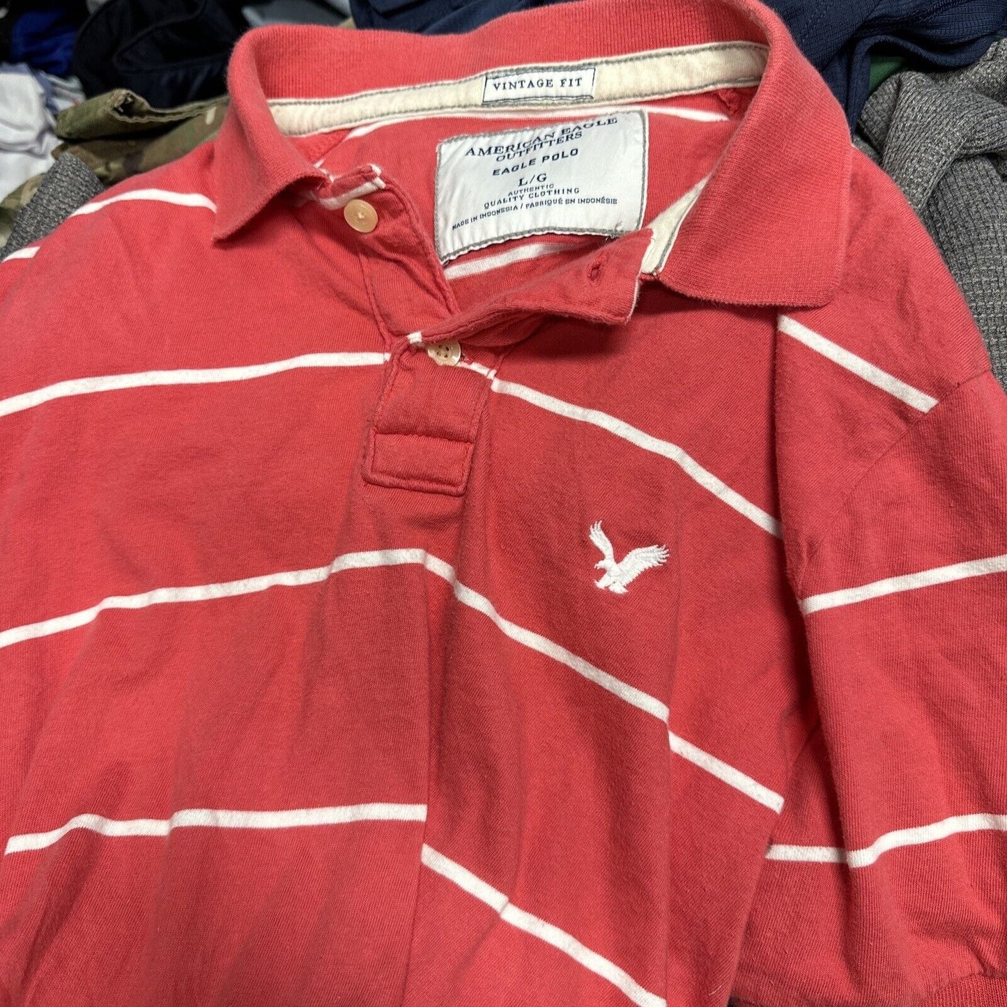 Salmon Pink Men’s Striped American Eagle Vintage Fit Large Polo Shirt