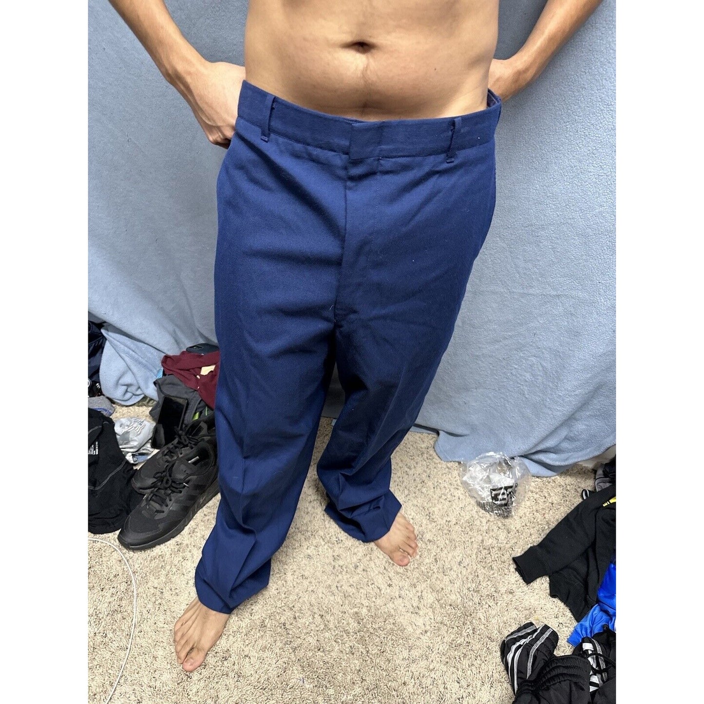 Men’s Blue Air Force Uniform Dress Pants Trousers 35L C Poly Wool