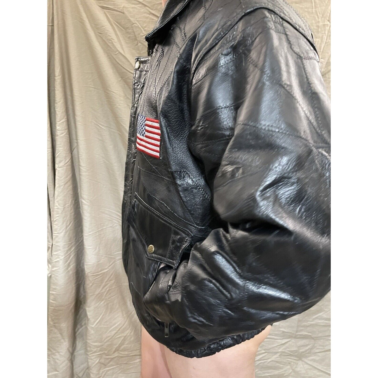 Men's XL genuine leather god bless america black Jacket