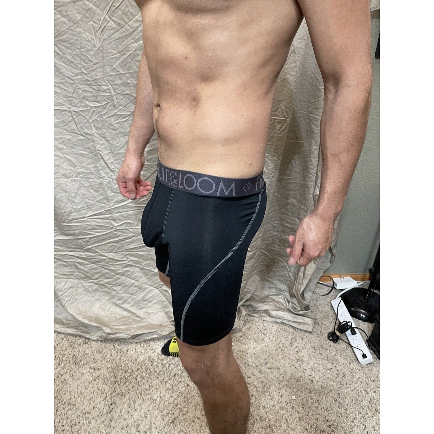 men's fruit of the loom black compression boxer shorts breathable performance XL