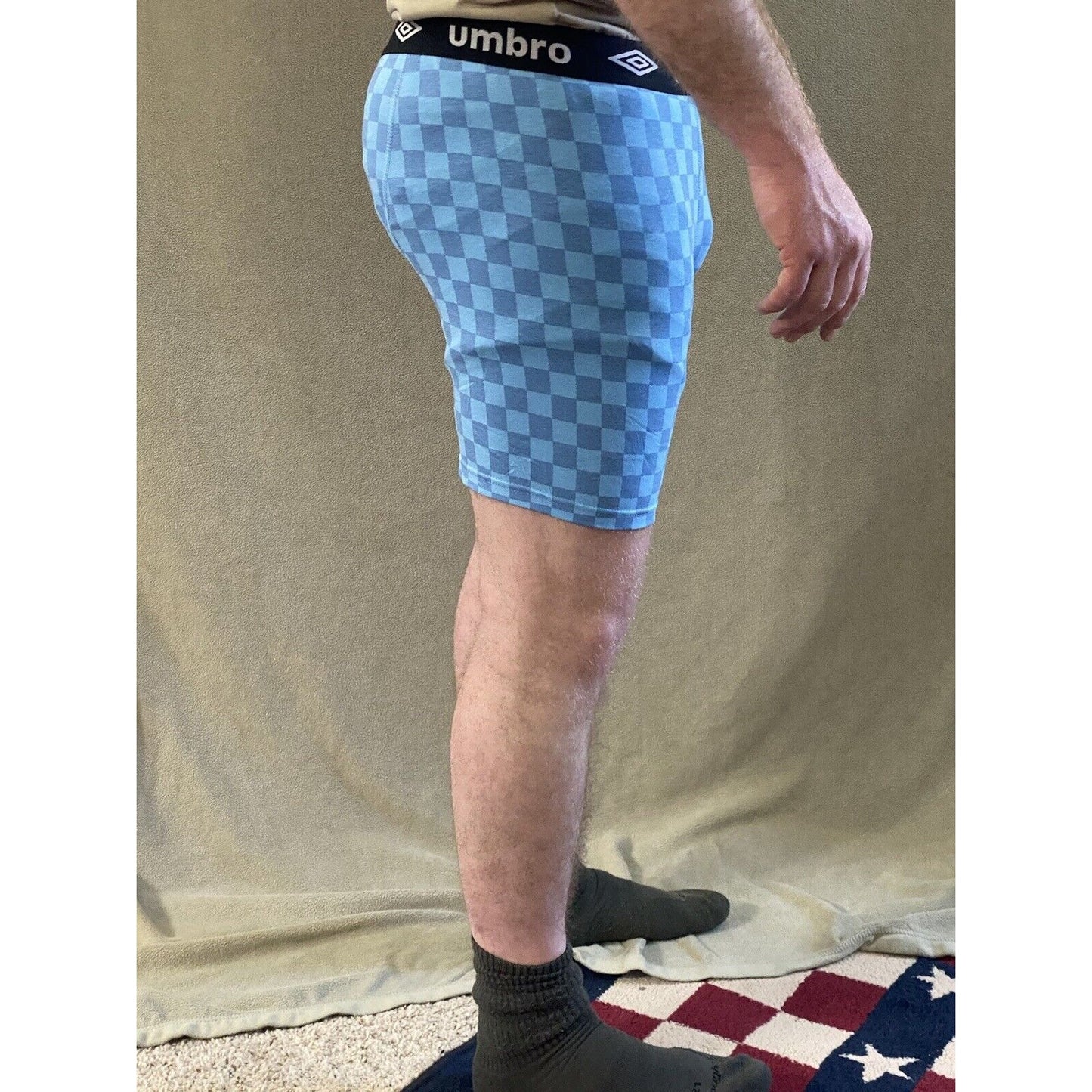 Umbro Men’s Large Sky Blue Checkerboard Cotton Stretch Boxer Briefs NEW