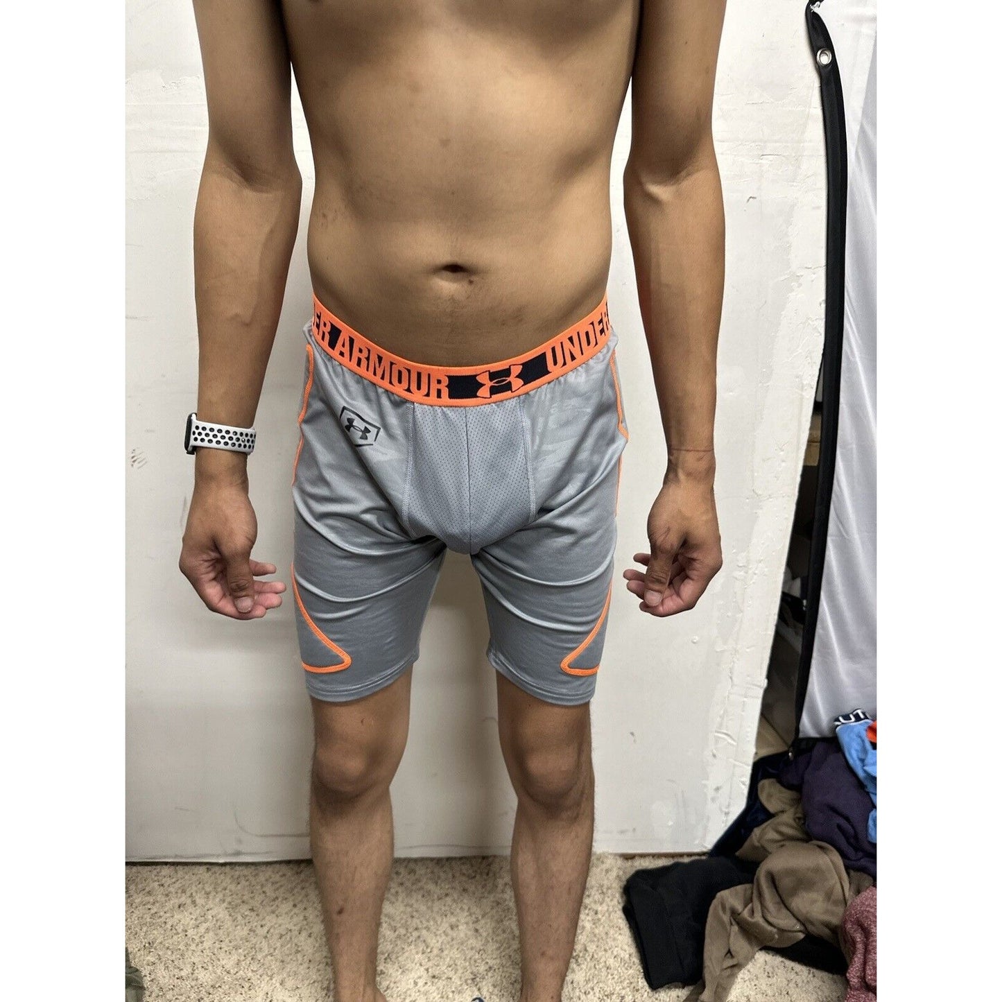 Boys Youth XL Under Armour Gray Baseball Sliding Shorts Football Girdle Orange