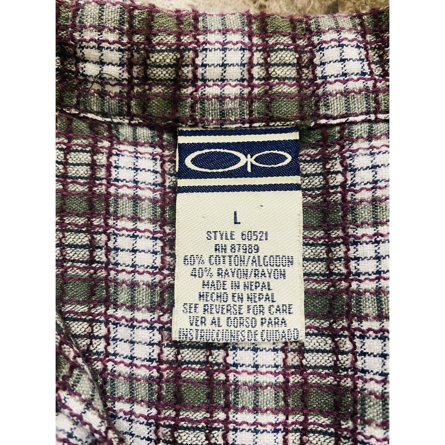 Ocean Pacific Men’s Large Gray & Maroon Plaid Button-down Short Sleeves