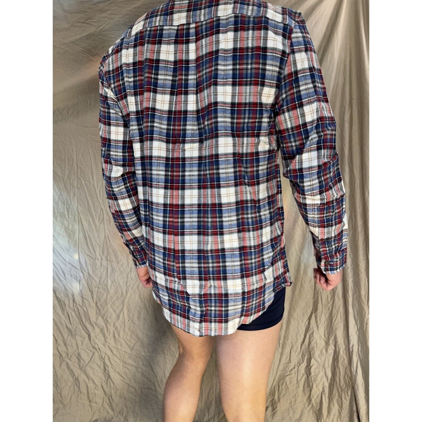 men's plaid blue red st john's bay large polar bear mulit long sleeve buttonup