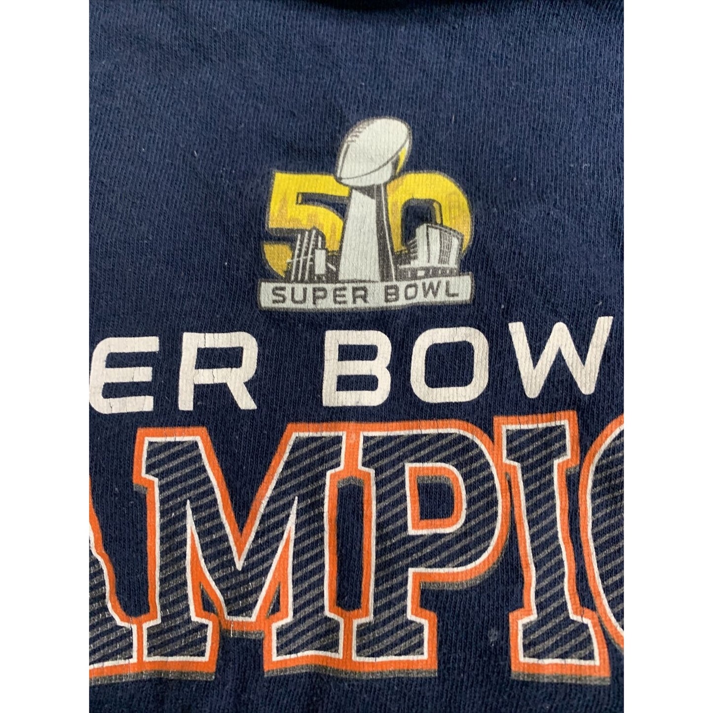 Delta NFL Denver Broncos Super Bowl 50 Champions Blue Orange T-Shirt Size Medium