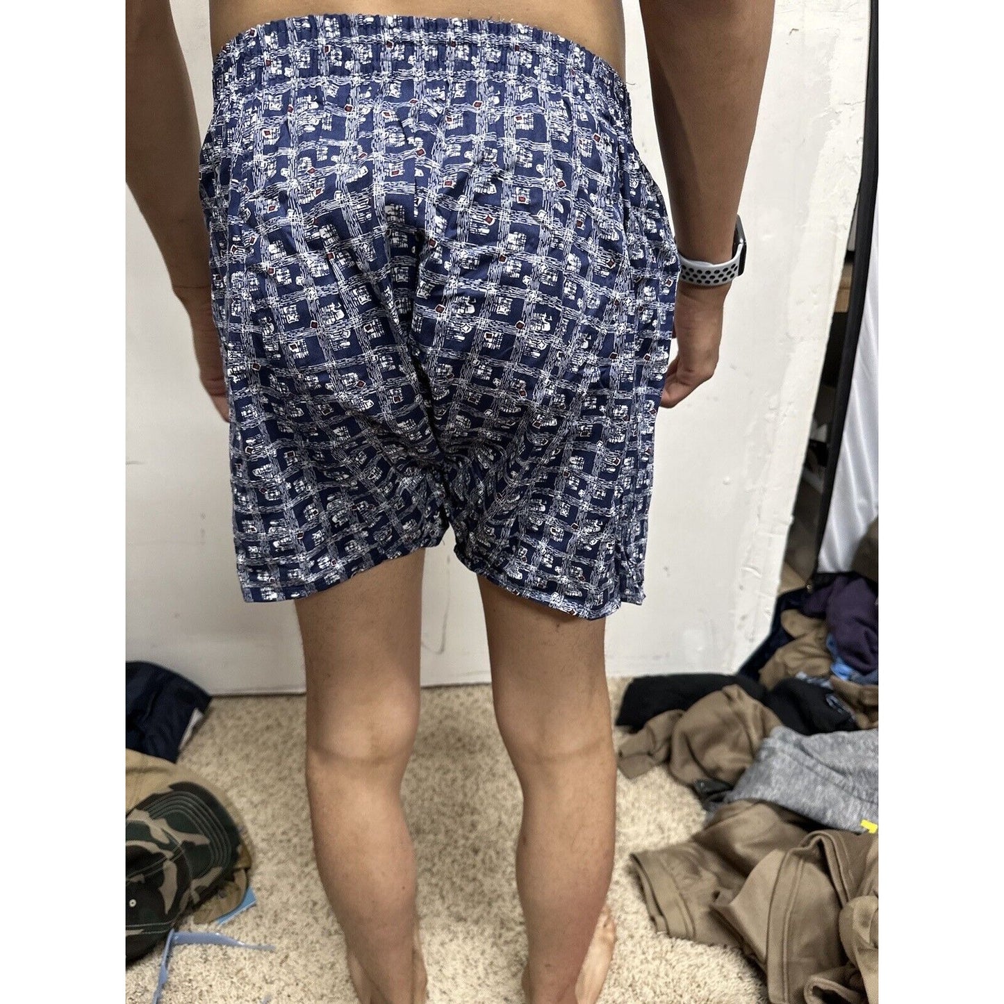 Men’s Small Fruit Of The Loom Blue Plaid Box Design Boxer Shorts