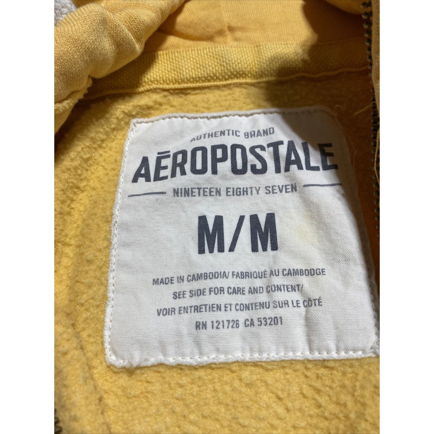 Authentic Aeropostale Men’s Medium Yellow Blue Logo Full-zip Hoodie Sweatshirt