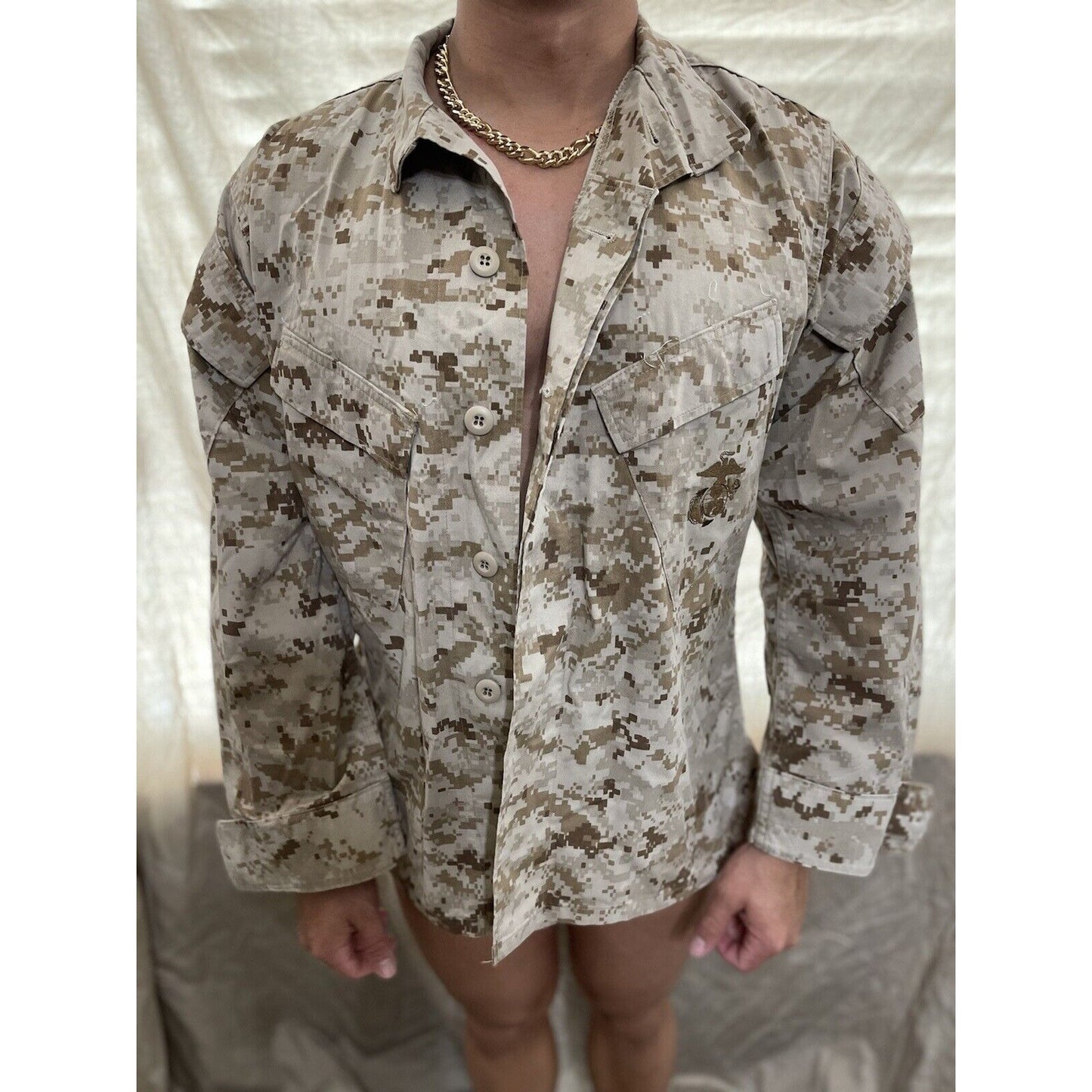 men's usmc marines top blouse desert camo small short american apparel