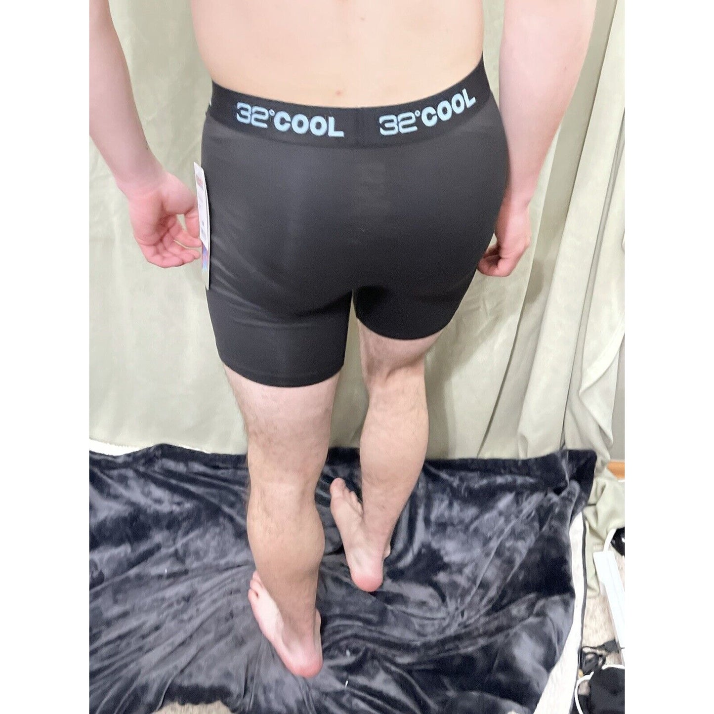 32 Degrees Cool Size Black Large Mens Boxer Briefs 7% Spandex light blue band
