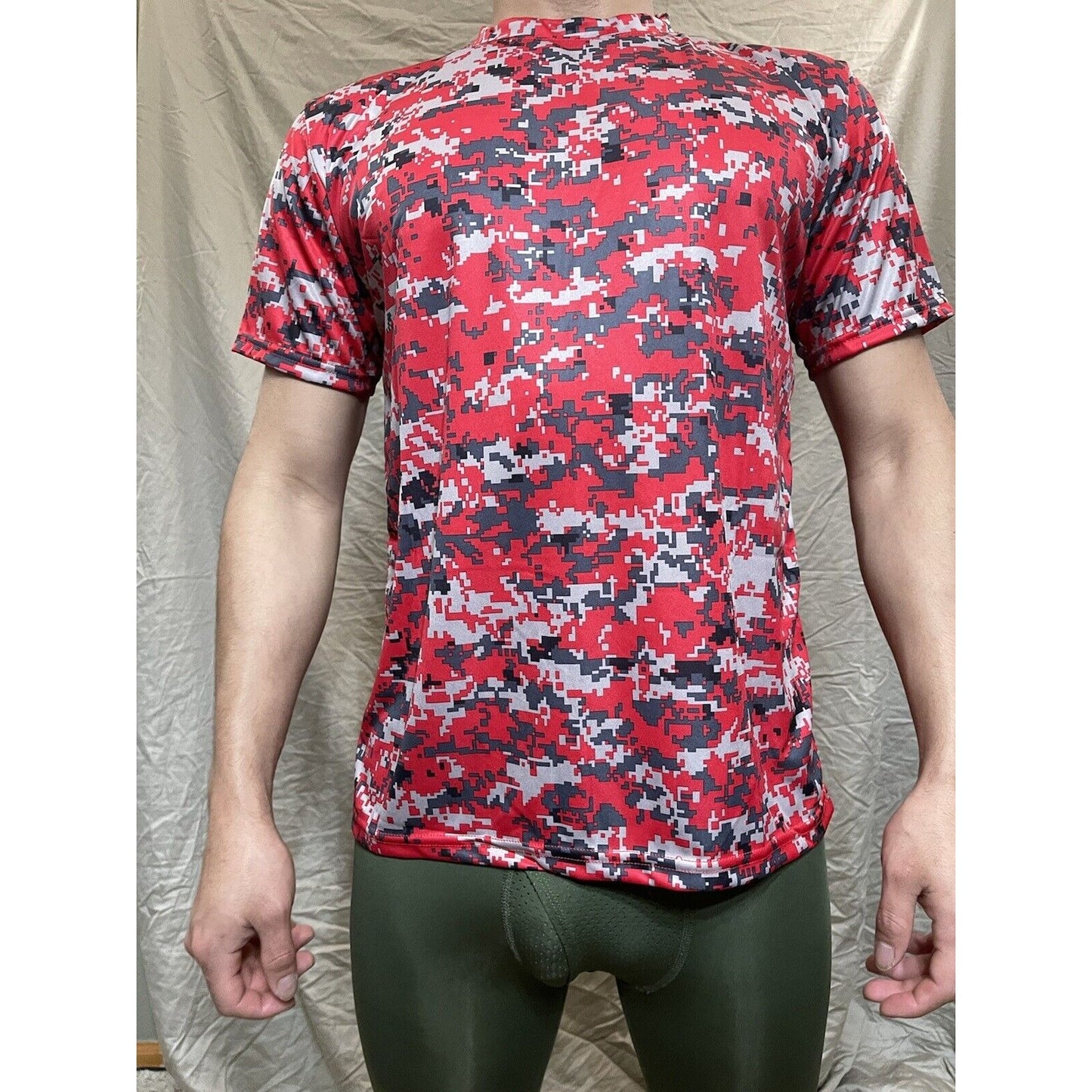 Boy's Youth Large Digi Camo Alleson Athletic Red Compression Workout Shirt