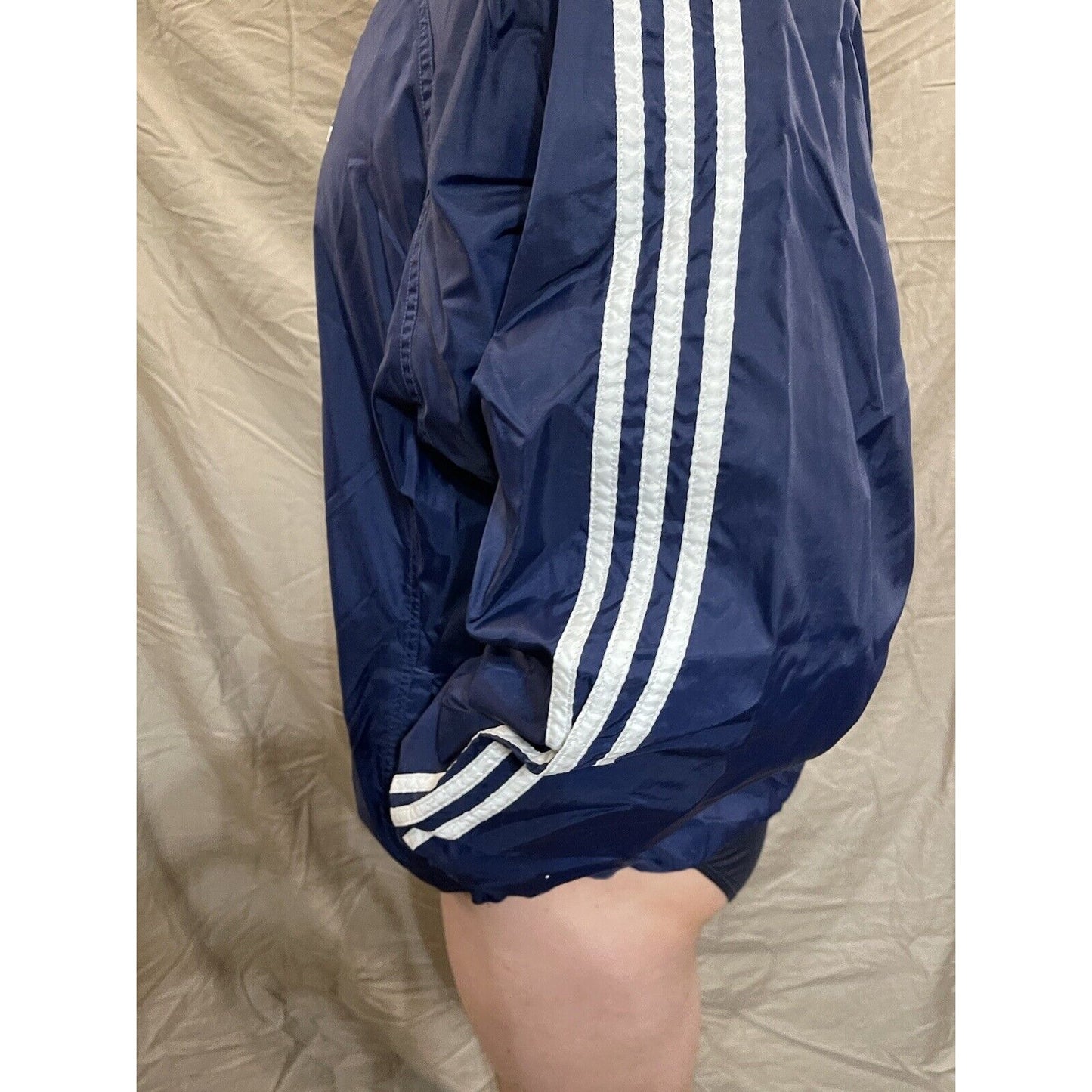 Blue Adidas Mens Team Windbreaker Sz. Large Striped Pullover