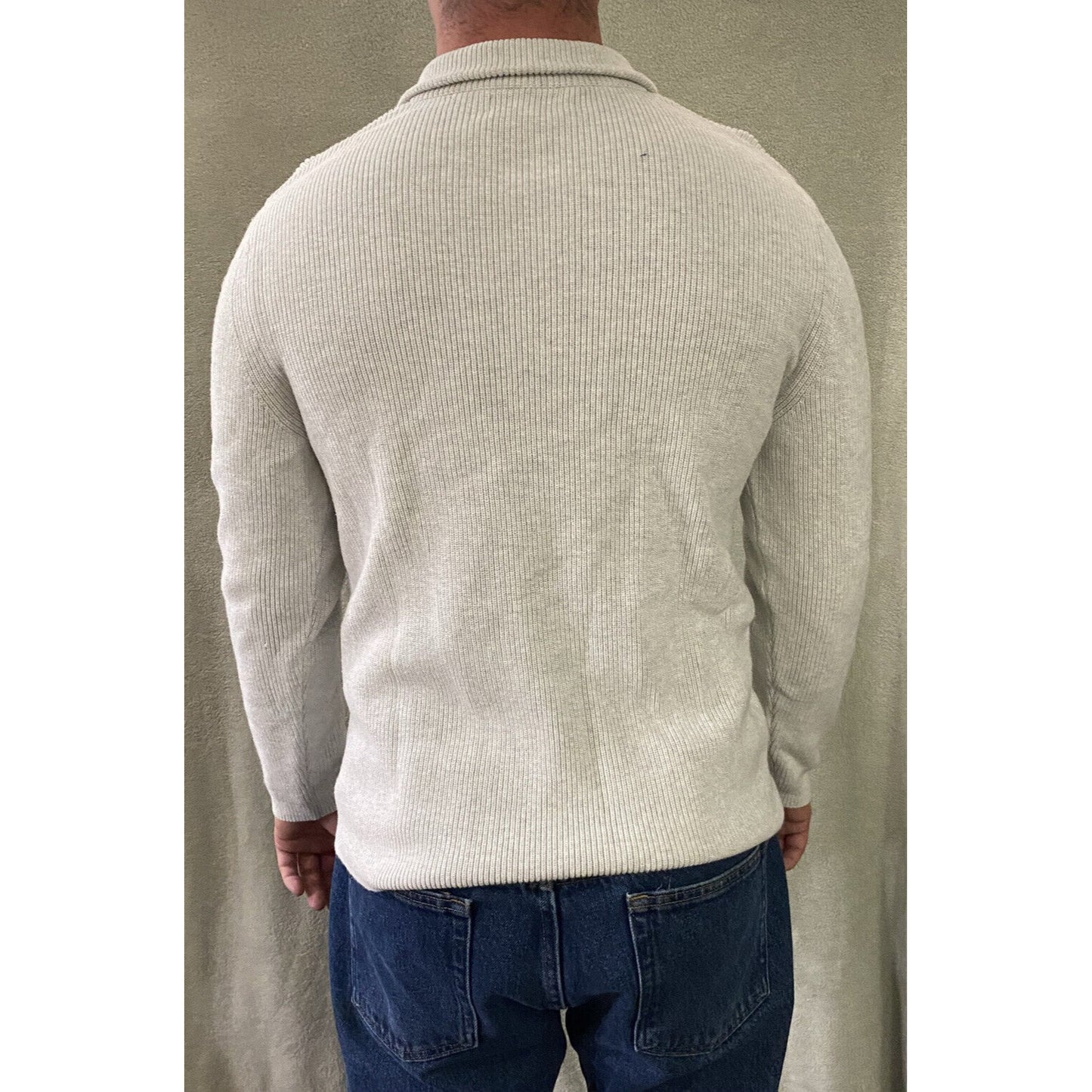 Calvin Klein Men’s XL White Cotton Mock Neck 1/4 Zip Pullover Sweater