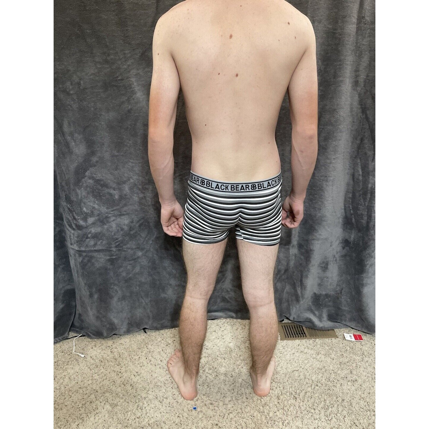 men's medium athletic trunk style black bear boxer brief gray black white stripe