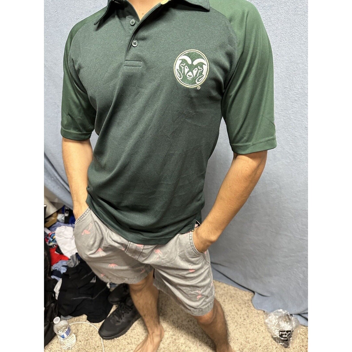 Men’s Champion Small Polo Colorado State University Rams Shirt Green