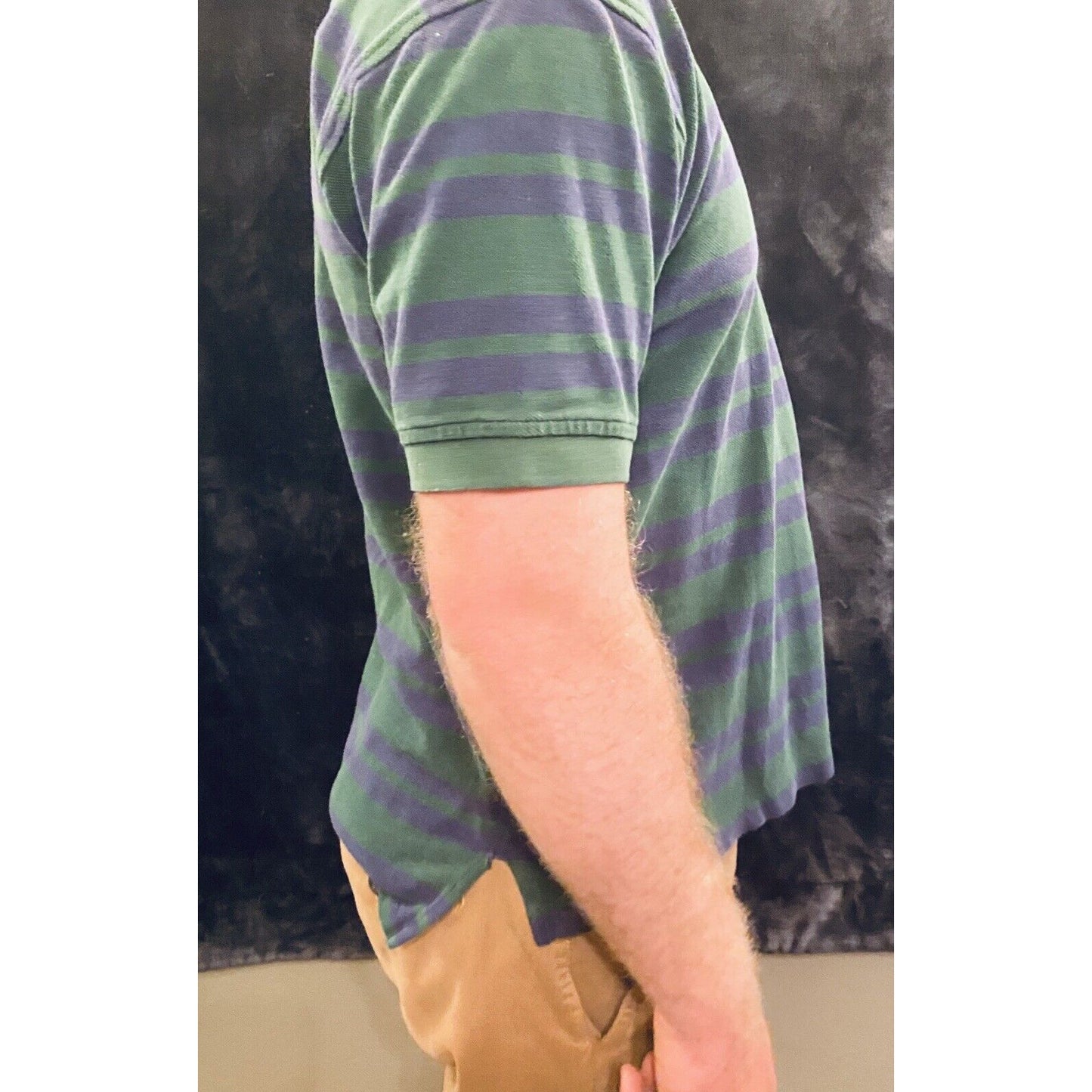 Vintage Tommy Hilfiger Blue & Green Striped Polo Shirt Embroidered Lion Logo M