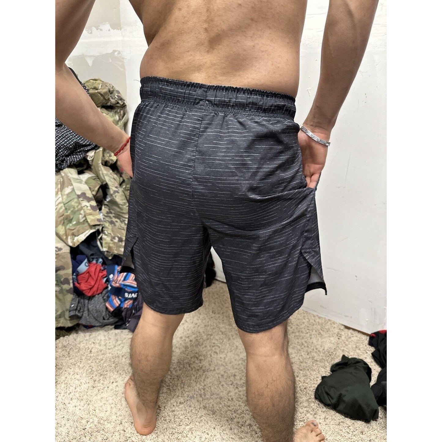 Men’s Nike Black Striped Small Athletic Shorts Two Small Holes See Pics
