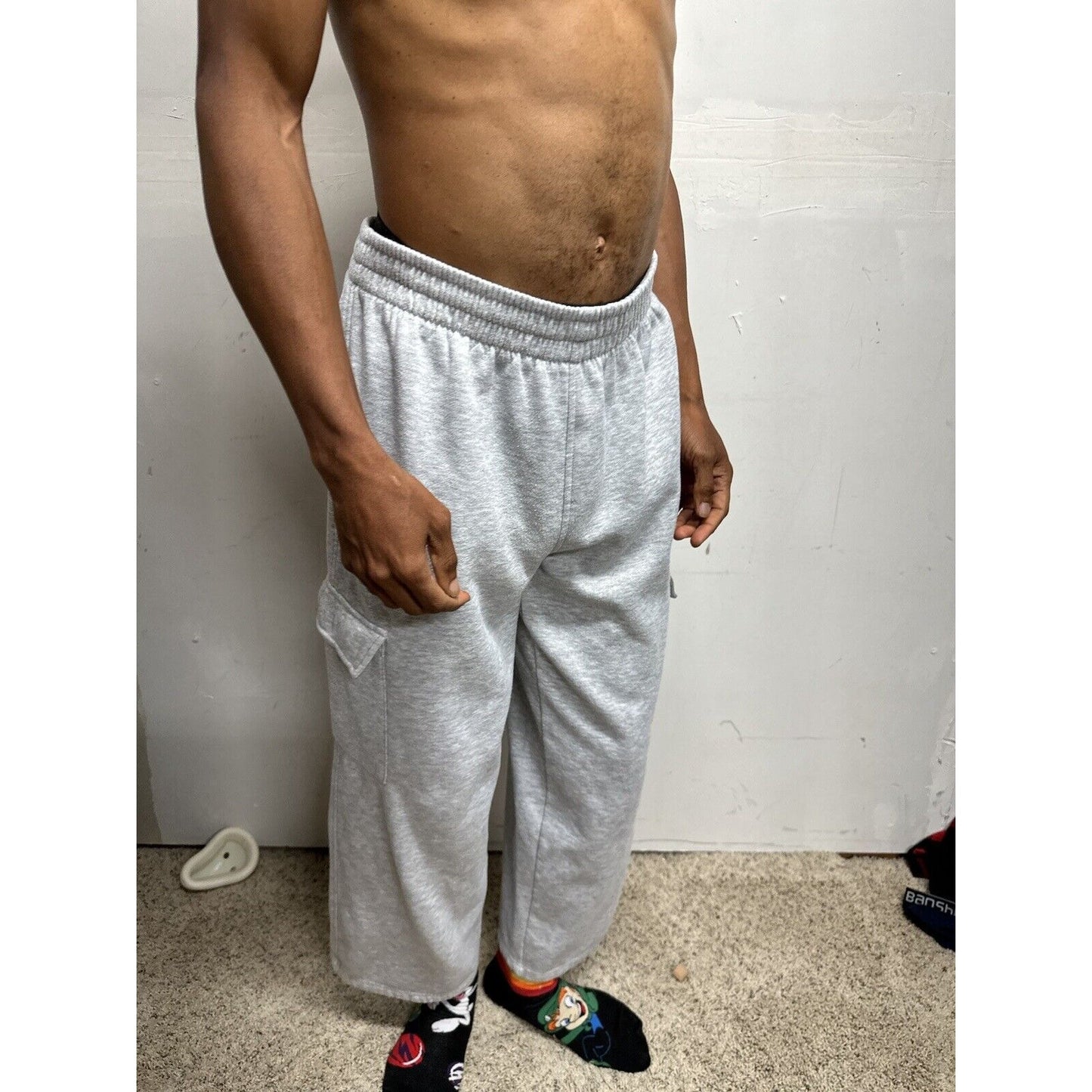 Men’s Large Bugle Boy Gray Sweat Pants Thigh Pockets Only