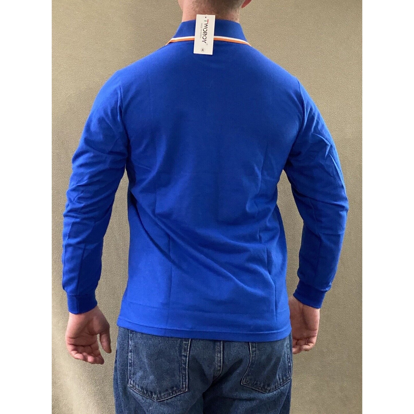 Tworoy Korea Men’s XL (Asian Size) Royal Blue Cotton Long Sleeves Polo Shirt NWT