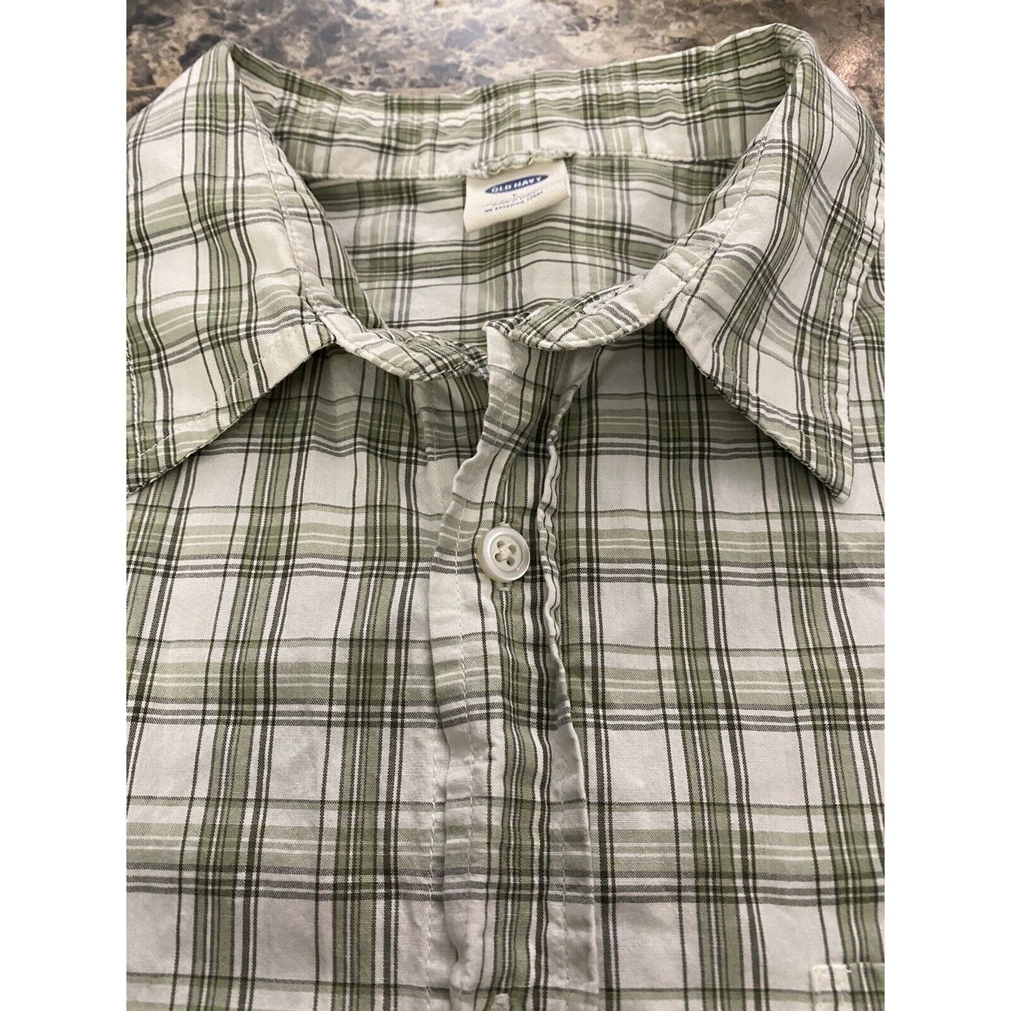 OLD NAVY Lime Green Plaid Men’s Large Cotton Short Sleeves Polo Shirt