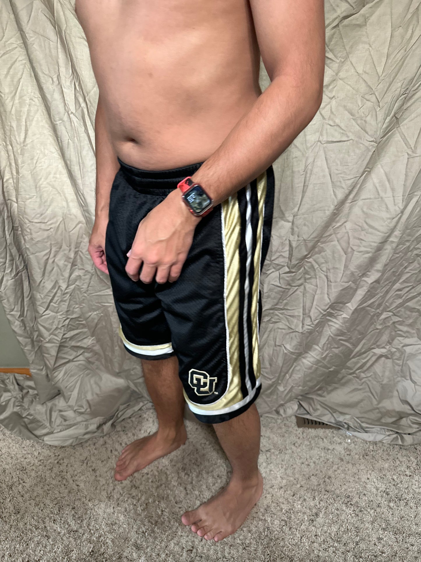 University of Colorado black and gold colosseum size small basketball shorts with pockets