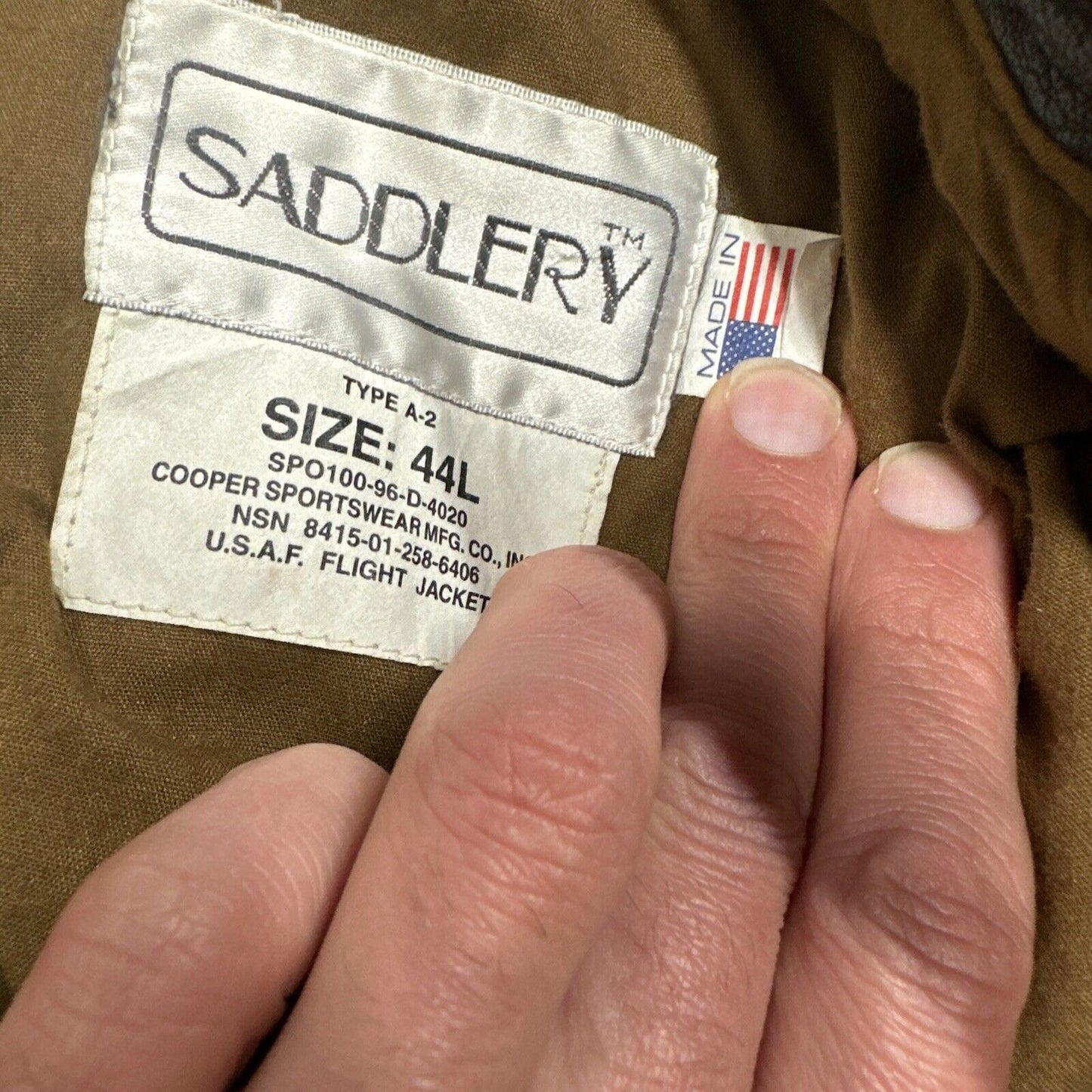 Men’s USAF Flight Jacket Saddler Type A-2 Bomber Jacket Goatskin Leather 44L
