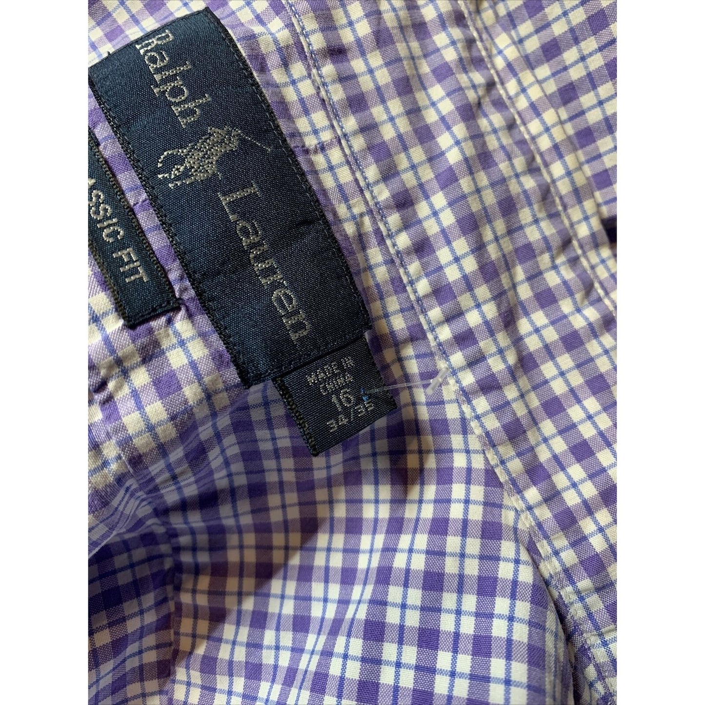 Polo Ralph Lauren Classic Fit Dress Shirt 16, 34/35 Purple Lavender Checkered