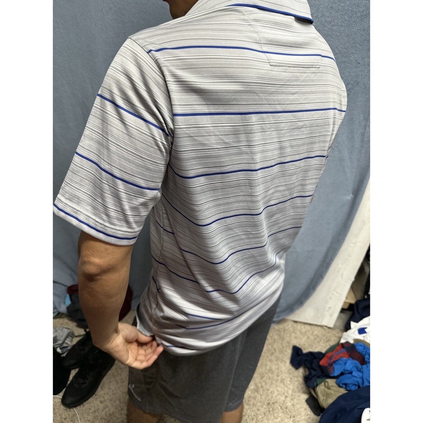 Men’s Gray Striped Antigua Medium Texas Rangers Short Sleeve Polo Shirt