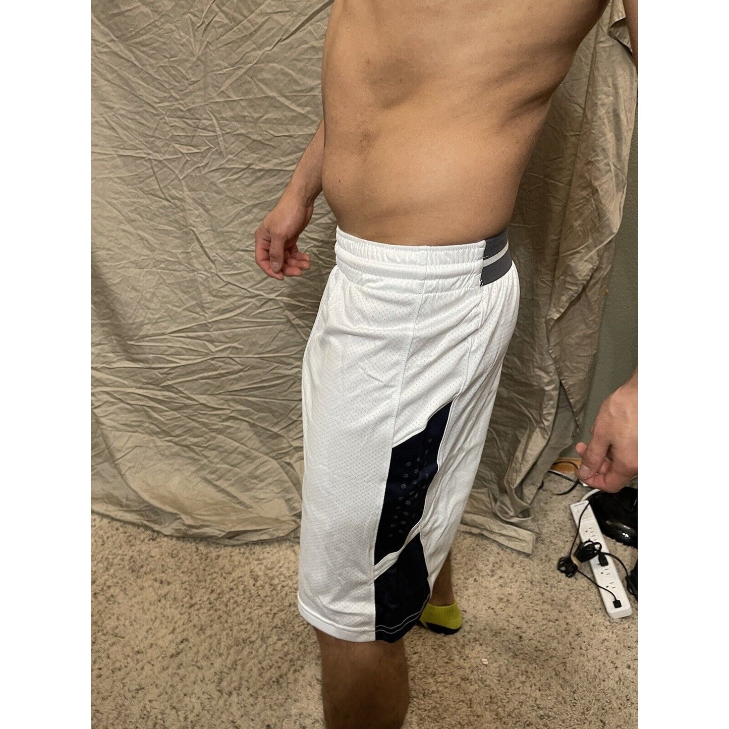 Men's white with dark blue warrior adult small Basketball Style Shorts No Pocket