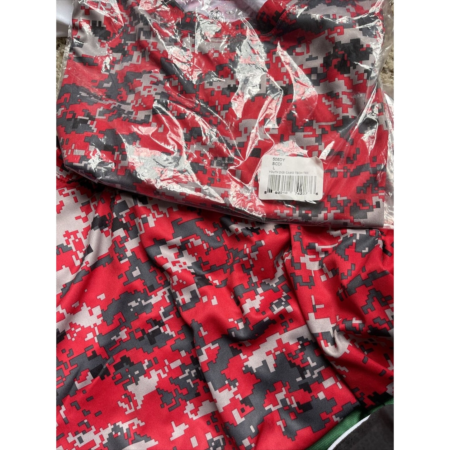 Boy's Youth Large Digi Camo Alleson Athletic Red Compression Workout Shirt