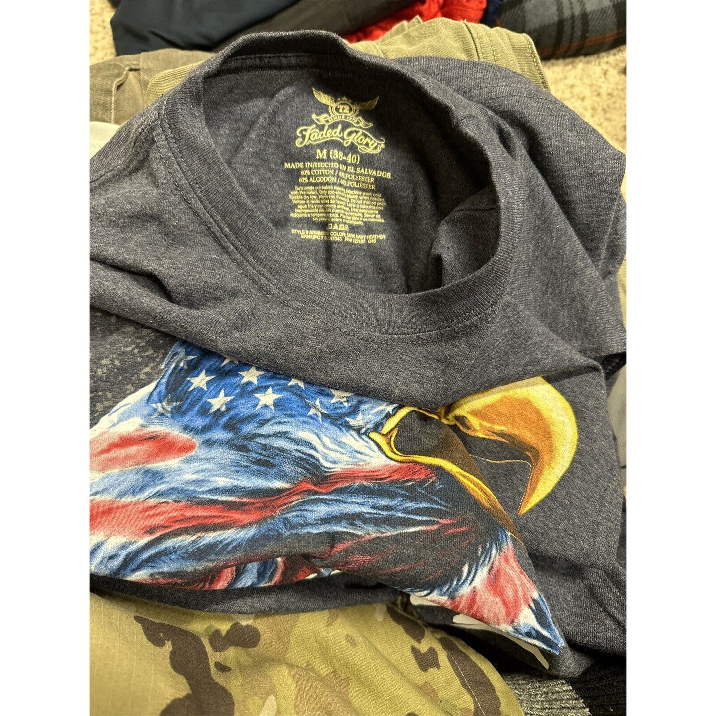 men’s gray faded glory medium muscle shirt freedom bald eagle