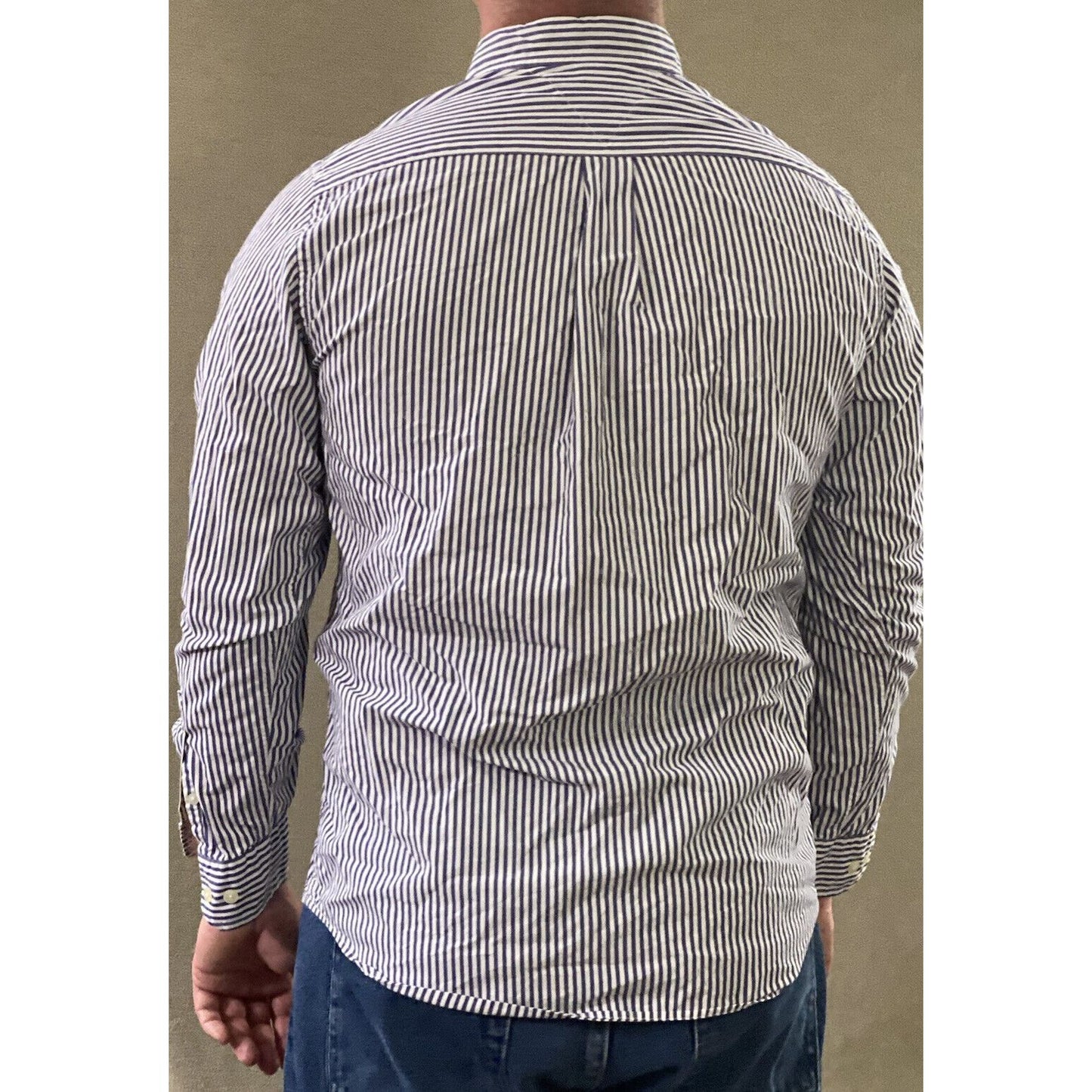 Tommy Hilfiger Men’s Small Blue White Stripes Button-down Cotton Long Sleeves