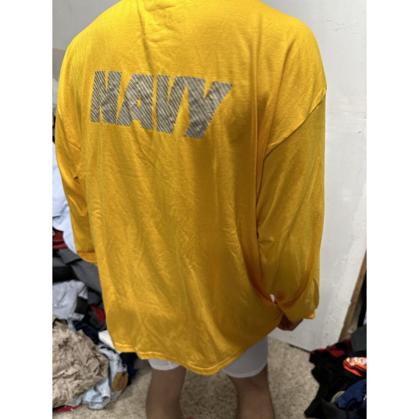 Men’s Navy Polyester PT Yellow Uniform Shirt Long Sleeve 2XL