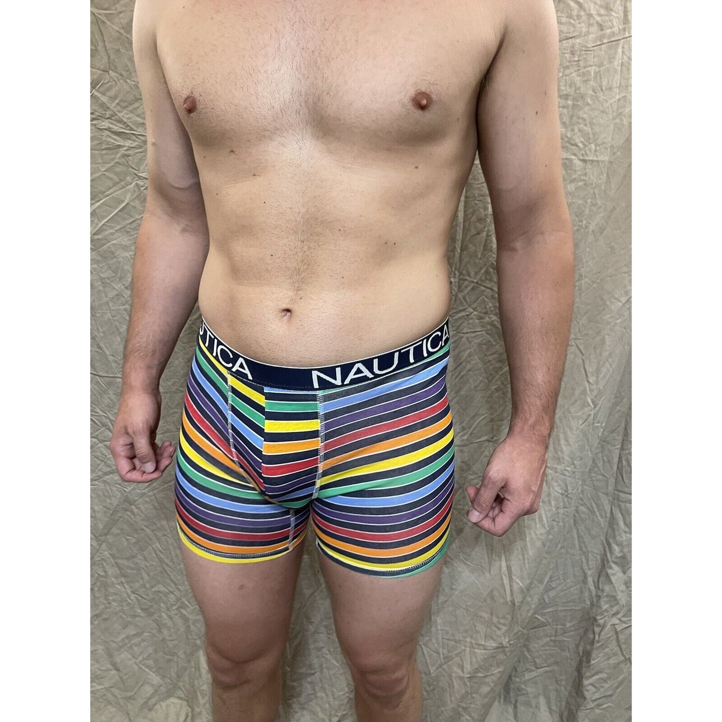 men's Rainbow Pride nautica 5% spandex boxer brief Blue Extra Large