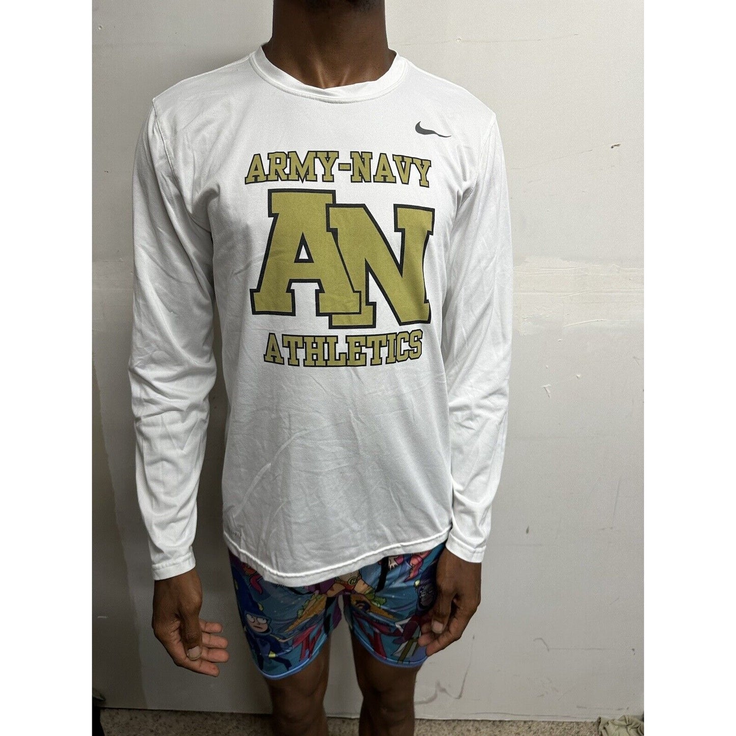 Men’s Long Sleeve Nike Tee Medium White Army-navy Athletics Dri Fit Shirt