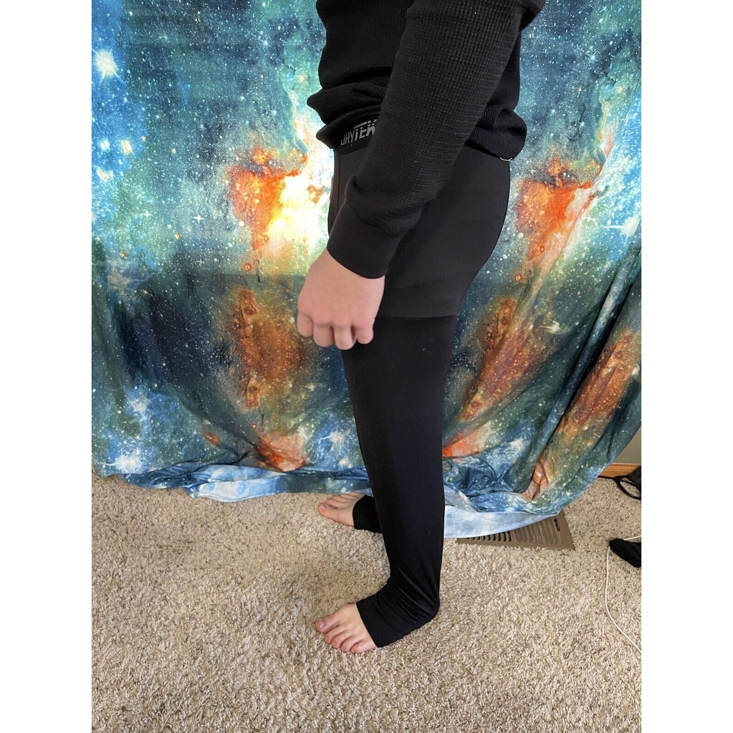 Men's Black TEK GEAR DRYTEK 3/4 BASE LAYER PANTS Black, Size LARGE