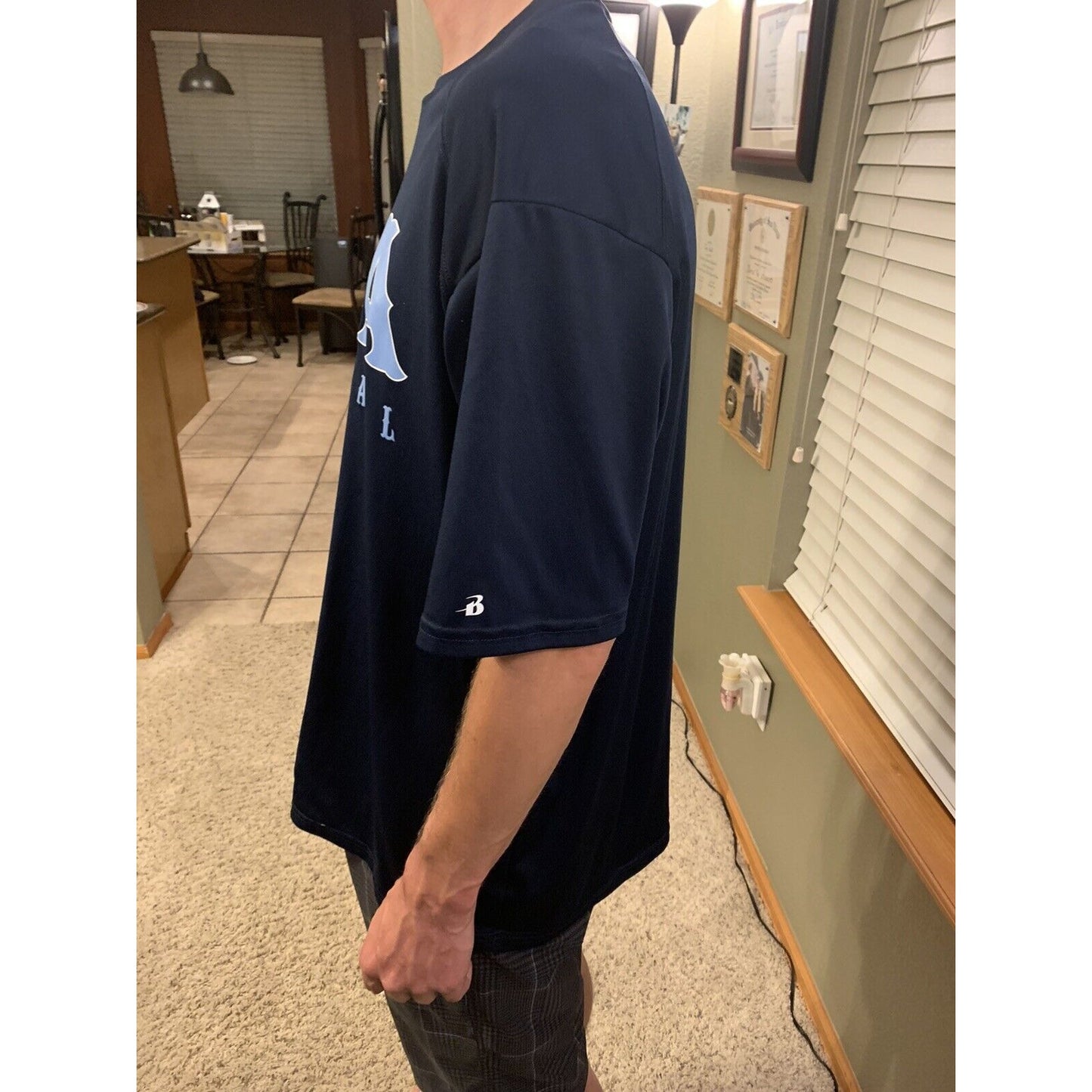Badger Sport EBA Baseball T Shirt Mens Size Large Navy Blue
