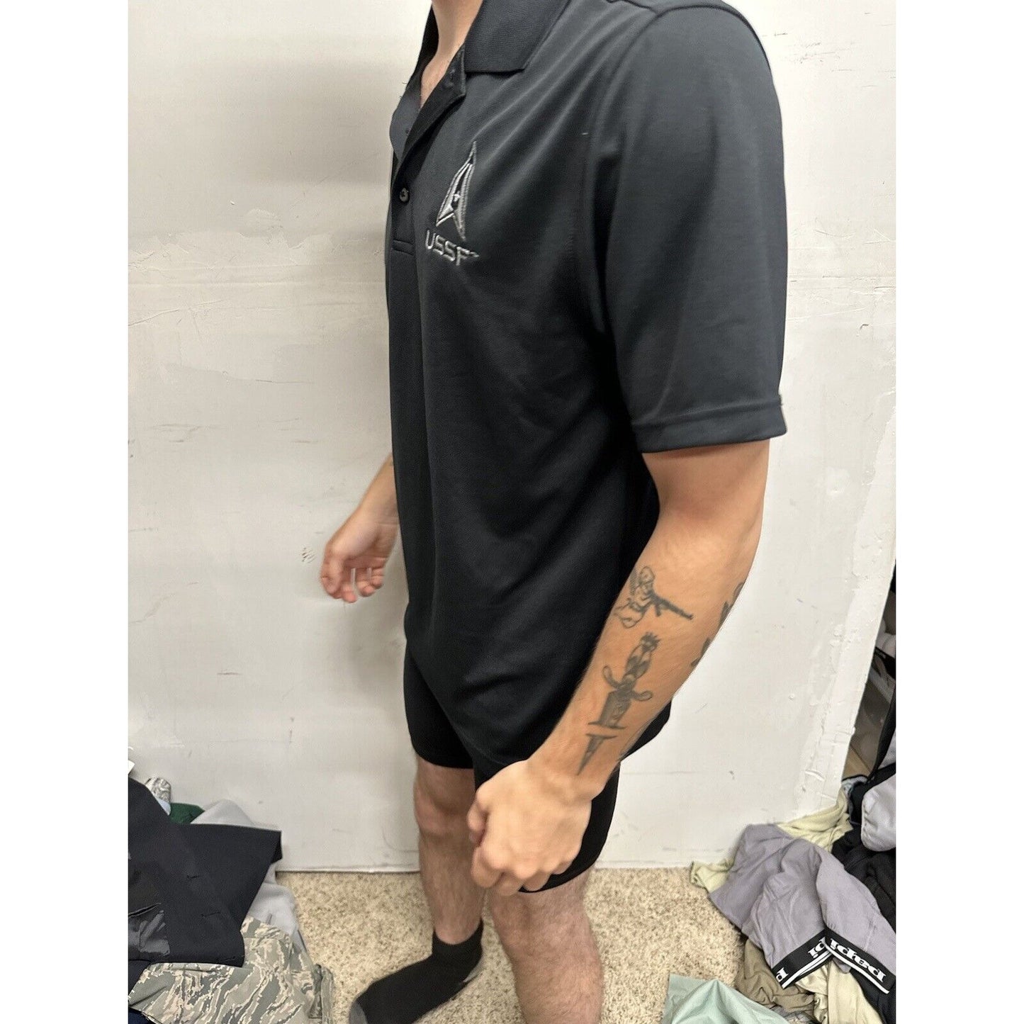 Men’s USSF Space Force Black Port Authority Medium Polo Shirt Short Sleeves