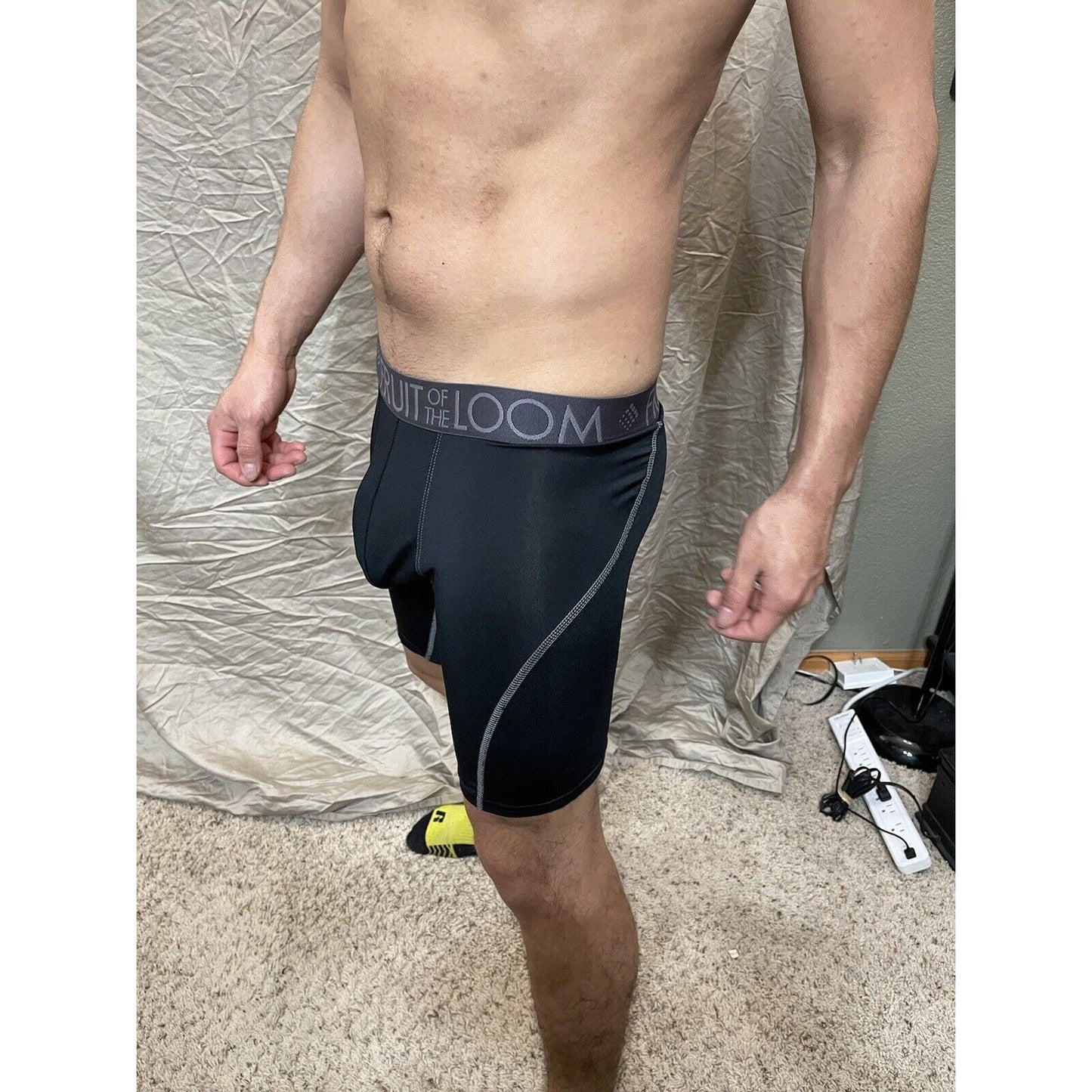 men's fruit of the loom black compression boxer shorts breathable performance XL