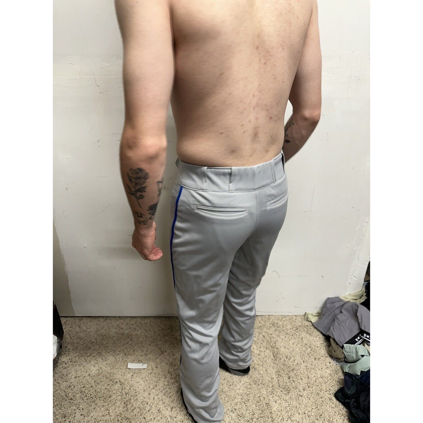 Men’s Gray Champro Adult Medium Baseball Pants With Blue Line