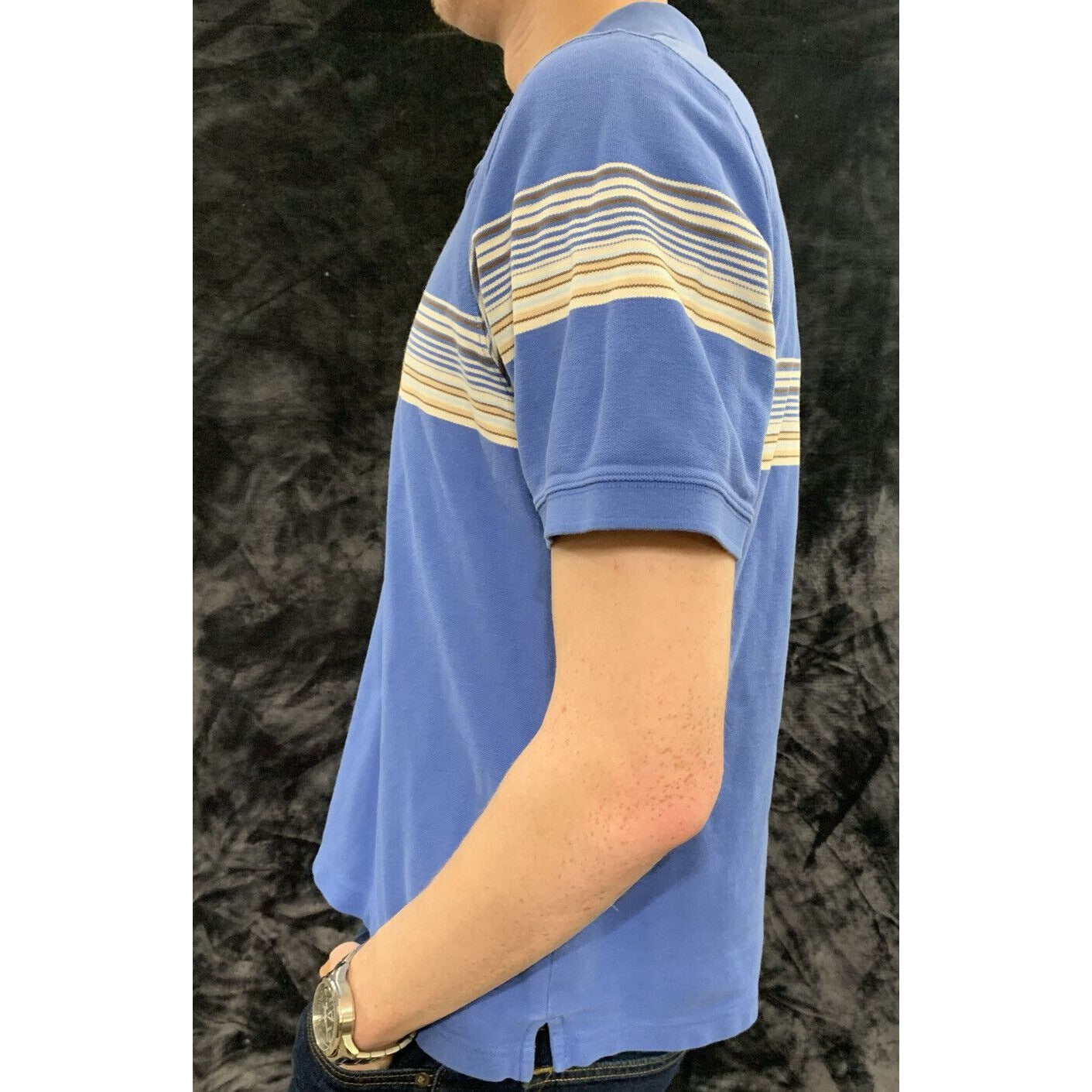 Eddie Bauer Blue with White Stripe Men’s Medium Cotton Polo Shirt