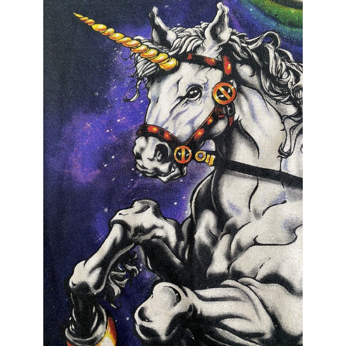 Marvel Deadpool Unicorn Taco Burrito Rainbow Black Men’s Large T-shirt