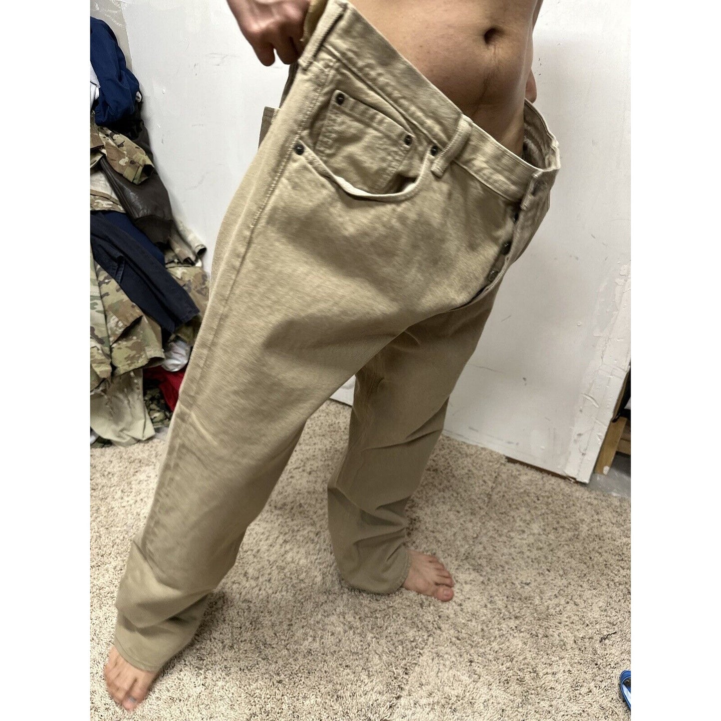 Levi's 501 Denim Beige Khaki Jeans - Size 40 X 32 Button Fly Lightweight Denim