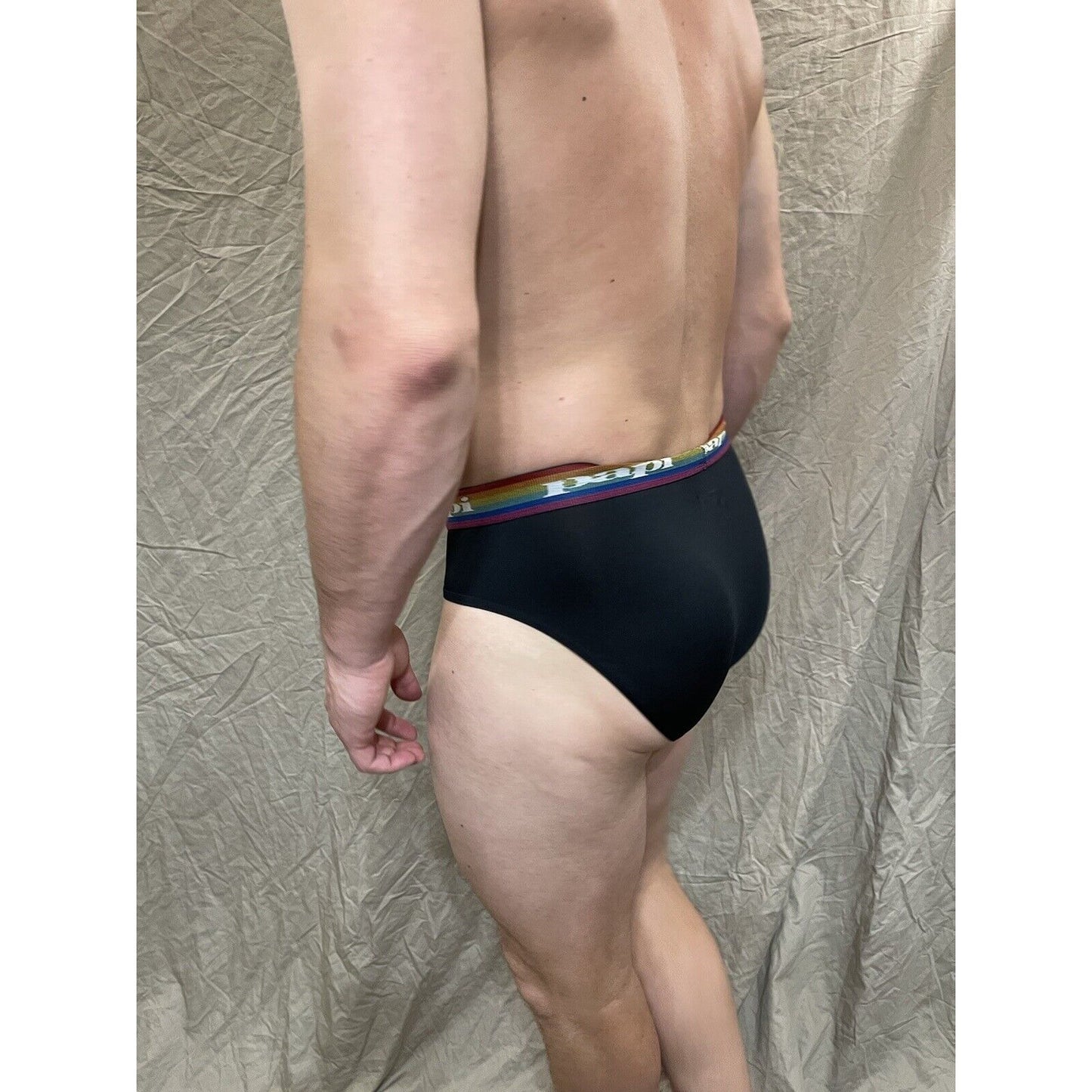 men's black rainbow pride papi brief 8% spandex medium