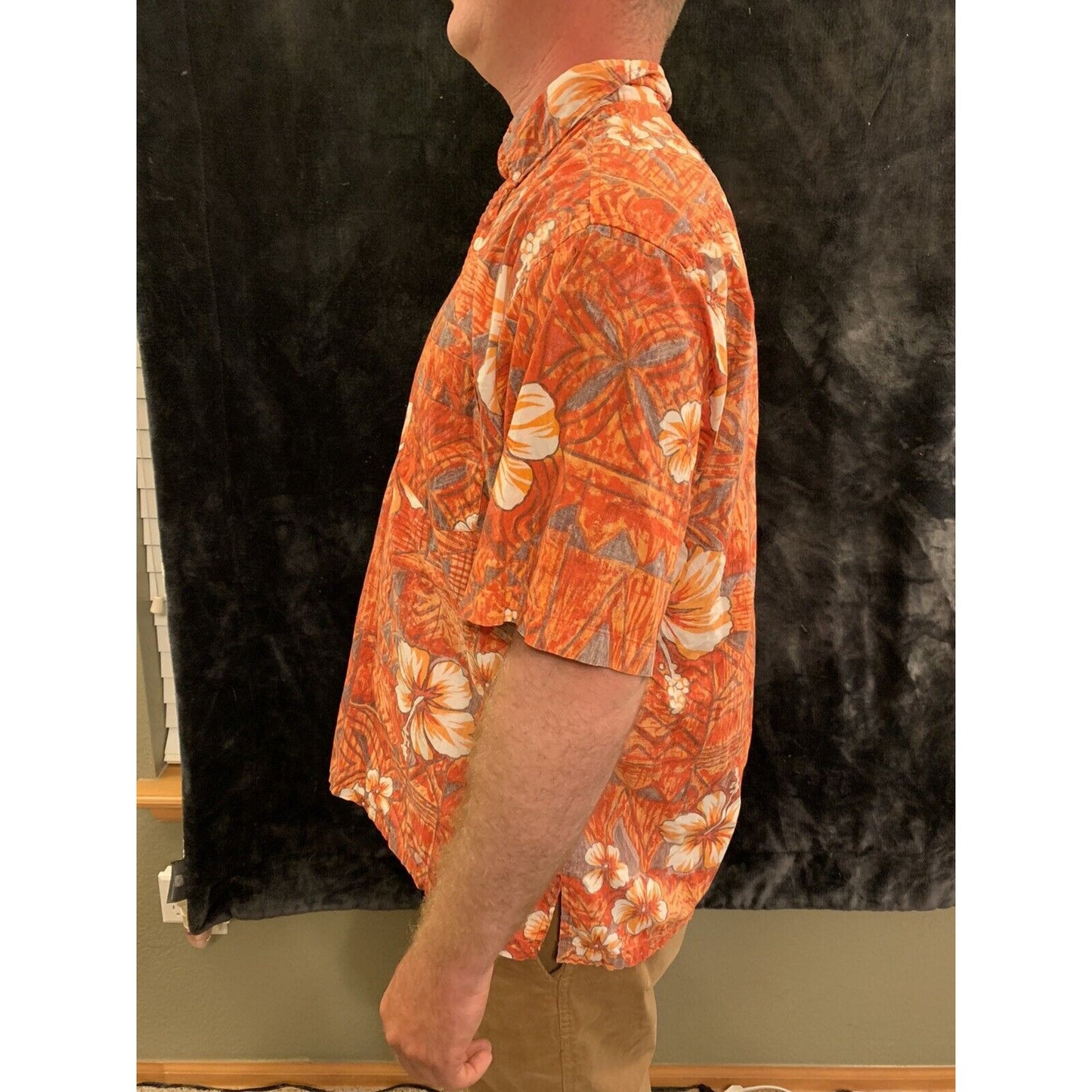 Maui Trading Company Men's XL Hawaiian Orange Tropical Button Shirt